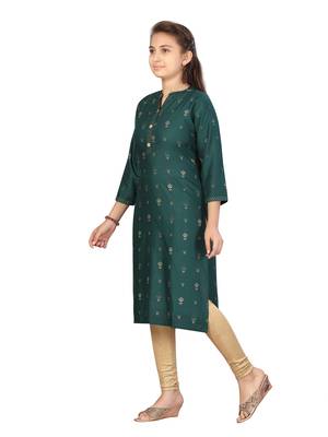 Green plain cotton girls kurtis and bottom 3