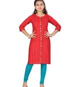 Red embroidered cotton girls kurtis and bottom