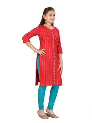 Red embroidered cotton girls kurtis and bottom 2