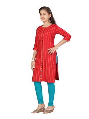 Red embroidered cotton girls kurtis and bottom 3