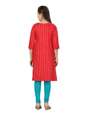Red embroidered cotton girls kurtis and bottom 4