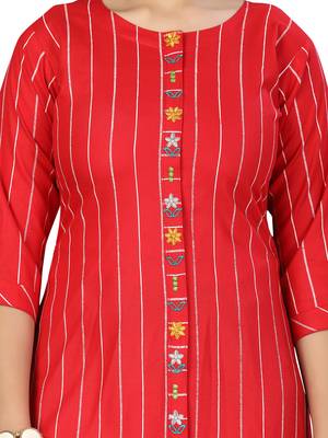 Red embroidered cotton girls kurtis and bottom 5