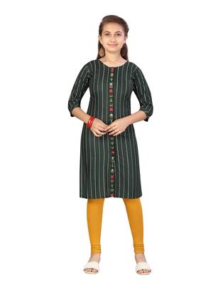 Green embroidered cotton girls kurtis and bottom 1