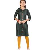 Green embroidered cotton girls kurtis and bottom