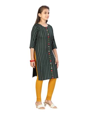 Green embroidered cotton girls kurtis and bottom 2