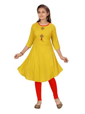 Yellow plain cotton girls kurtis and bottom 1