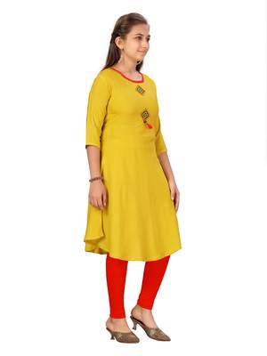 Yellow plain cotton girls kurtis and bottom 2