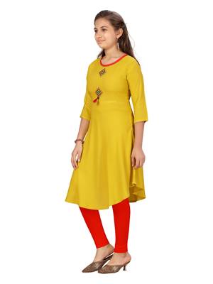 Yellow plain cotton girls kurtis and bottom 3
