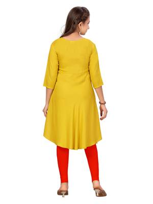 Yellow plain cotton girls kurtis and bottom 4