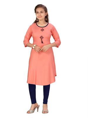 Orange plain cotton girls kurtis and bottom 1