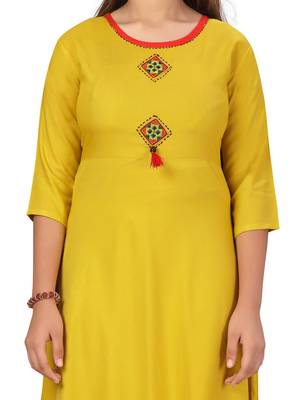 Yellow plain cotton girls kurtis and bottom 5