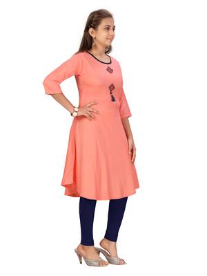 Orange plain cotton girls kurtis and bottom 2