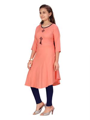 Orange plain cotton girls kurtis and bottom 3