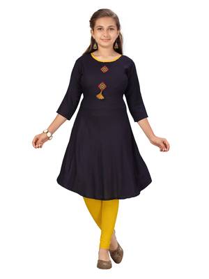 Blue plain cotton girls kurtis and bottom 1