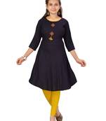 Blue plain cotton girls kurtis and bottom