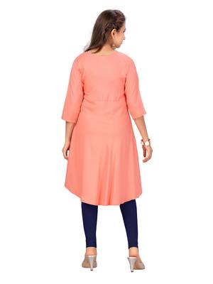 Orange plain cotton girls kurtis and bottom 4