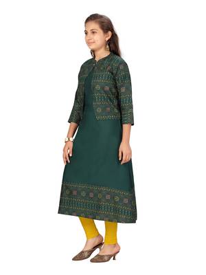 Green printed cotton girls kurtis and bottom 3