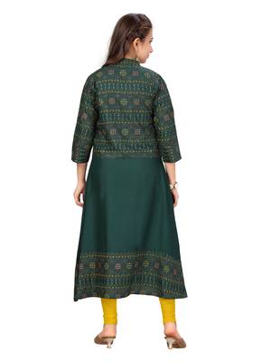 Green printed cotton girls kurtis and bottom 4