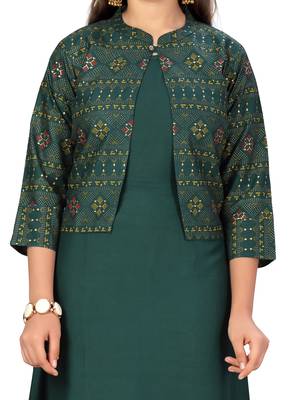 Green printed cotton girls kurtis and bottom 5