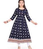 Blue printed cotton girls kurtis and bottom