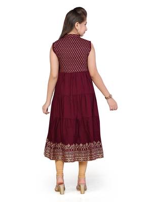 Maroon plain cotton girls kurtis and bottom 4