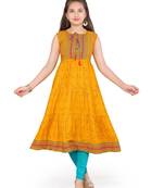 Yellow plain cotton girls kurtis and bottom
