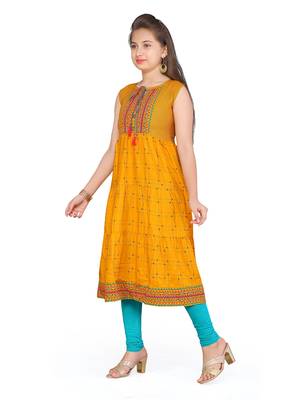 Yellow plain cotton girls kurtis and bottom 2
