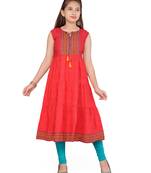Red printed cotton girls kurtis and bottom