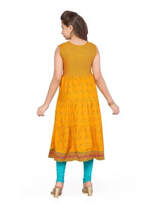 Yellow plain cotton girls kurtis and bottom 4