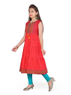 Red printed cotton girls kurtis and bottom 2