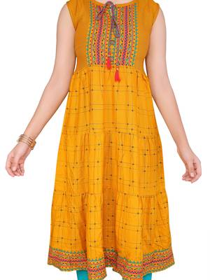 Yellow plain cotton girls kurtis and bottom 5
