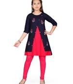 Blue embroidered cotton girls kurtis and bottom