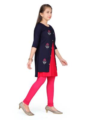 Blue embroidered cotton girls kurtis and bottom 3