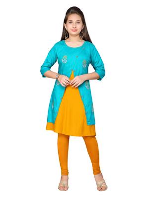 Green embroidered cotton girls kurtis and bottom 1