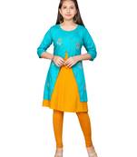 Green embroidered cotton girls kurtis and bottom