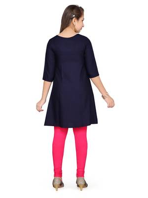 Blue embroidered cotton girls kurtis and bottom 4