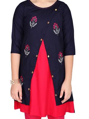 Blue embroidered cotton girls kurtis and bottom 5