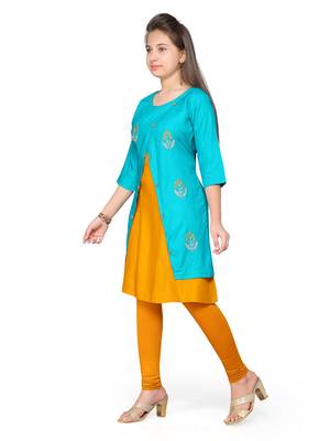 Green embroidered cotton girls kurtis and bottom 2