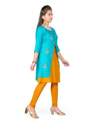 Green embroidered cotton girls kurtis and bottom 3