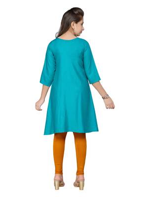 Green embroidered cotton girls kurtis and bottom 4