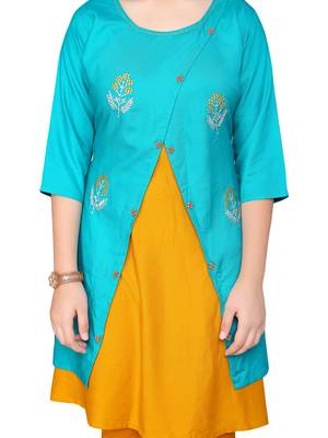 Green embroidered cotton girls kurtis and bottom 5