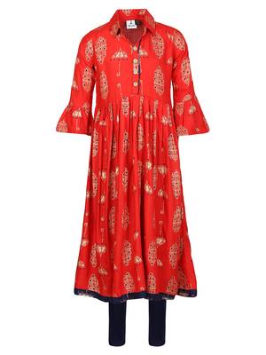 Red plain pure cotton girls kurtis and bottom 1