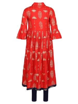 Red plain pure cotton girls kurtis and bottom 2