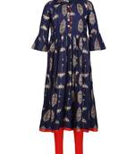 Blue plain pure cotton girls kurtis and bottom