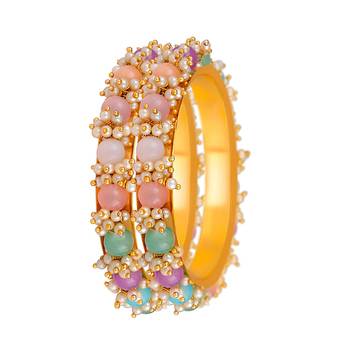 Gold Copper Antique Gold-Plated Beaded Kada Bangle 1