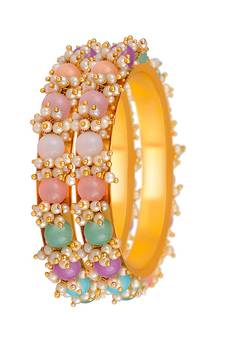 Gold Copper Antique Gold-Plated Beaded Kada Bangle