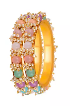Gold Copper Antique Gold-Plated Beaded Kada Bangle
