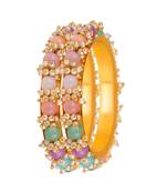 Gold Copper Antique Gold-Plated Beaded Kada Bangle