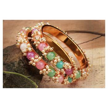 Gold Copper Antique Gold-Plated Beaded Kada Bangle 2