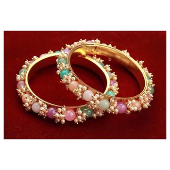 Gold Copper Antique Gold-Plated Beaded Kada Bangle 3